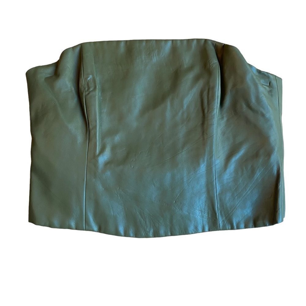 Natori Faux Leather Olive Green Corset Crop Top